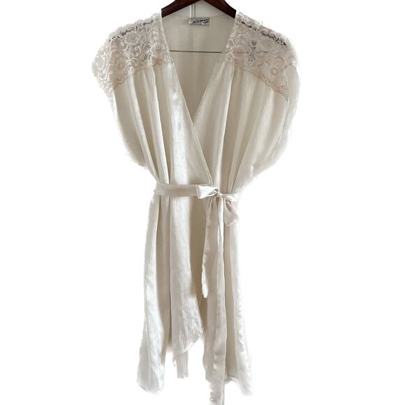Vintage Lily of France lace shoulder side tie wrap sleep robe size large L - Picture 1 of 8
